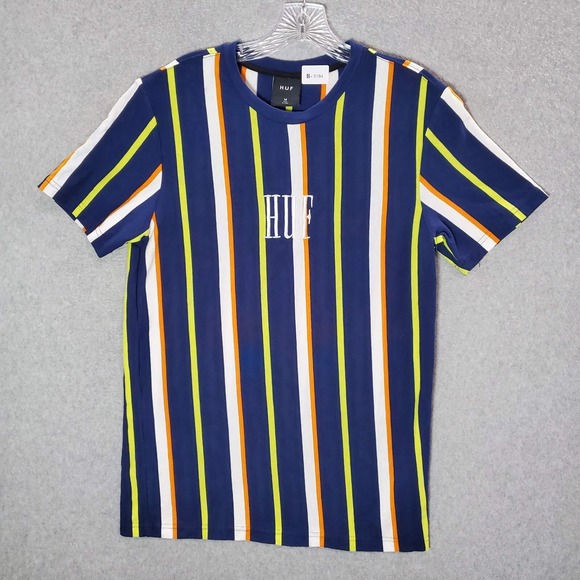 HUF Other - Huf Men Shirt M Blue Striped Logo Embroidered Short Sleeve Crew Neck